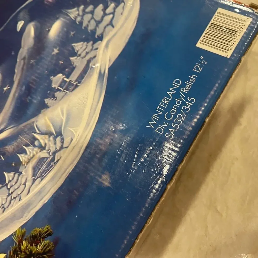 Winterland Crytal glass etched Holiday candy tray in box Christmas 12-1/2